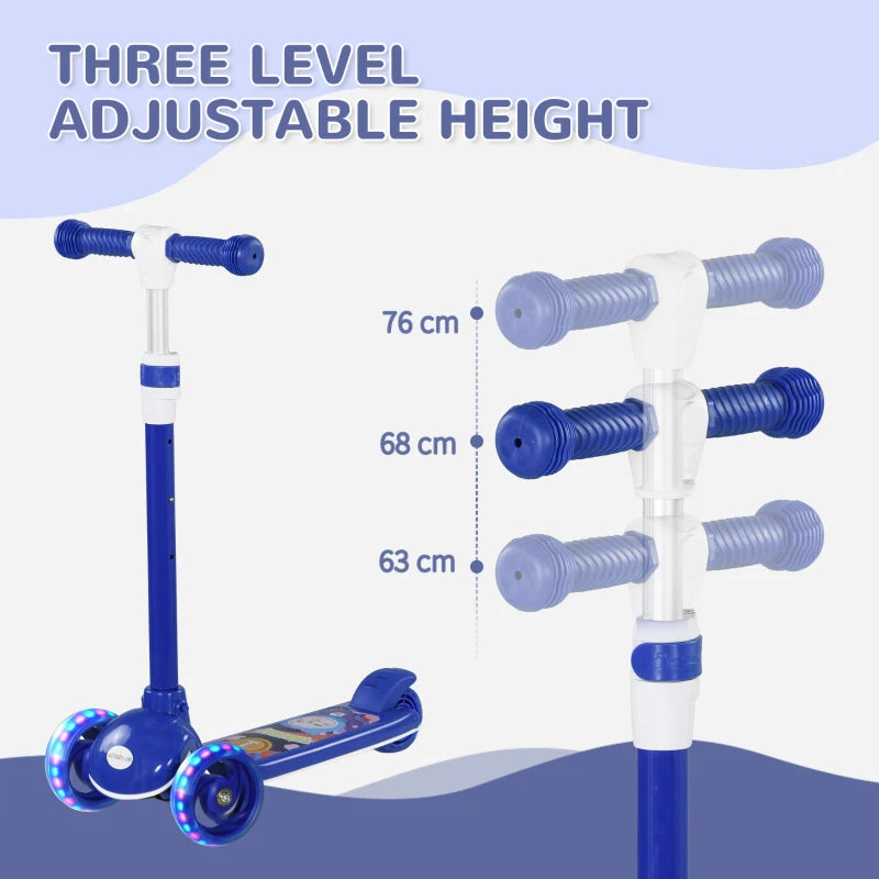 Kids 3 Wheel Scooter for 2-6 Years Old w/ Adjustable Height, LED Light, TPE Handlebar, Blue