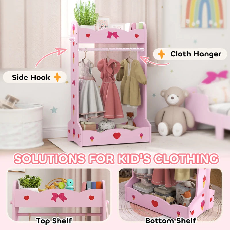 Kids Clothes Rail with Two Shelves, for 3-8 Years, Pink