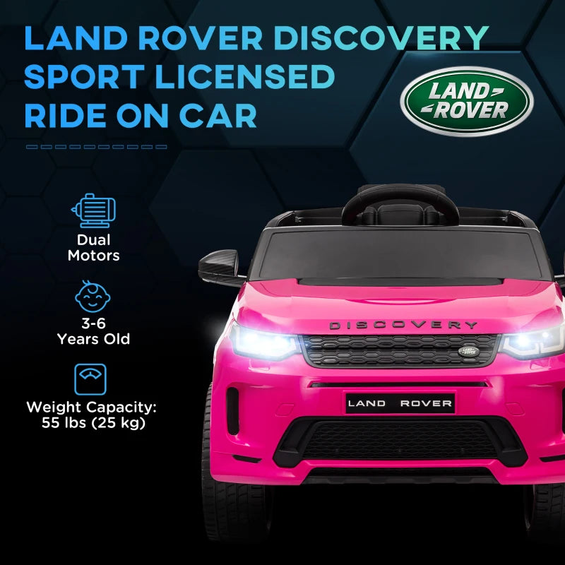Licensed Land Rover Discovery Sport, 12V Kids Ride on Car w/ Remote Control, Lights, Music, Horn, for 3-6 Years, Pink