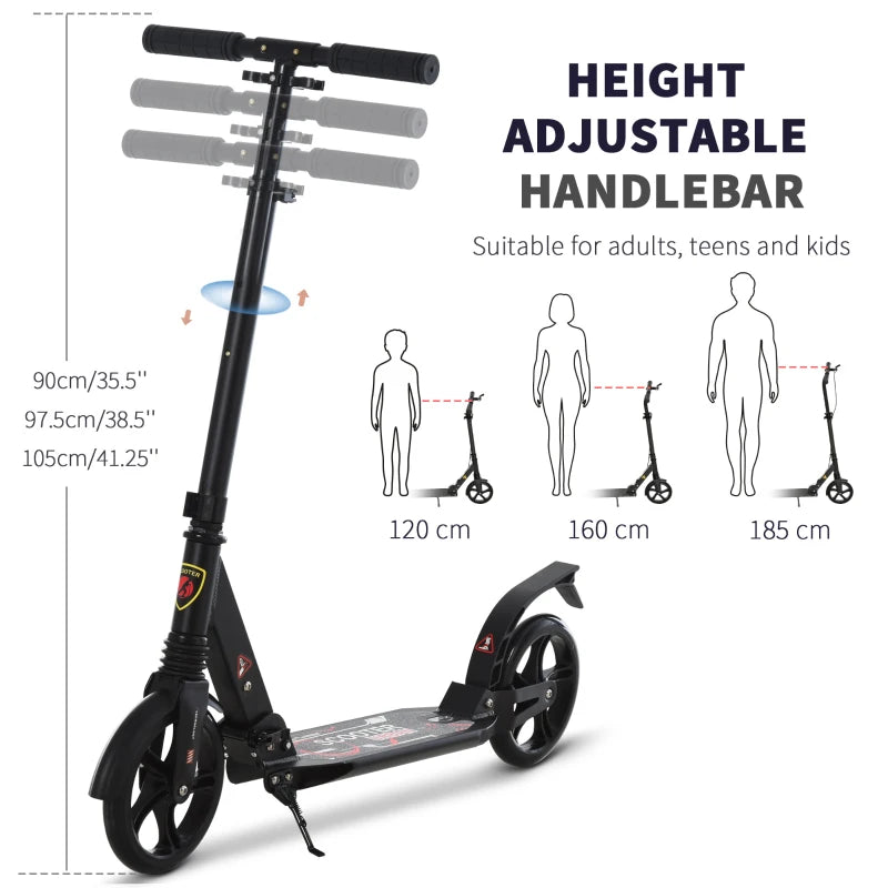 Folding Kick Scooter, Adjustable Ride On Scooter with 200mm Big Wheels and Double Shock Absorption, Urban Scooter for 14+ Teens Adult, Black