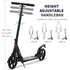 Folding Kick Scooter, Adjustable Ride On Scooter with 200mm Big Wheels and Double Shock Absorption, Urban Scooter for 14+ Teens Adult, Black