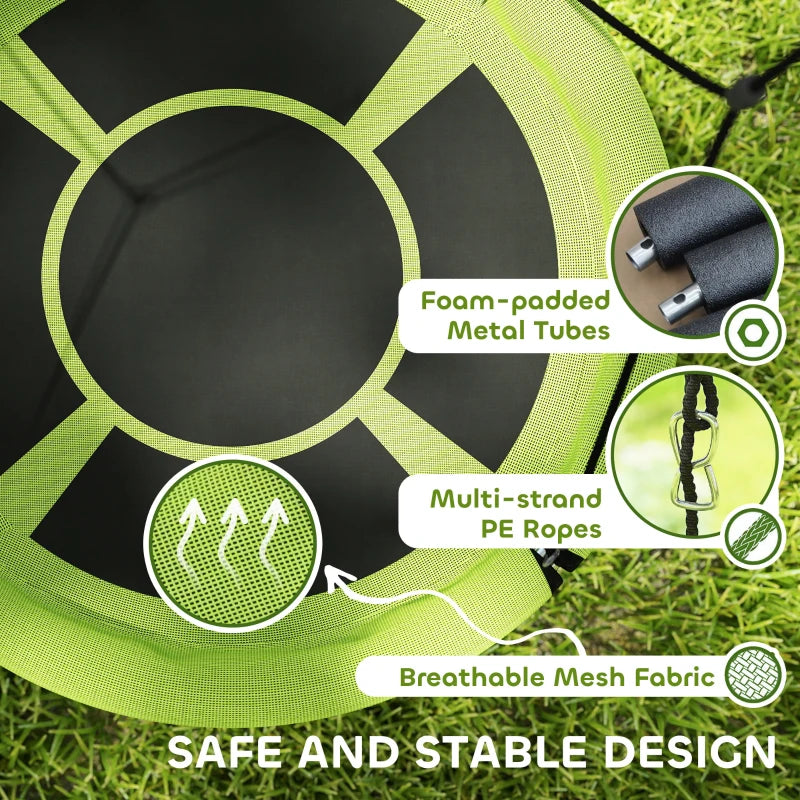 100cm Diameter Nest Seat for Kids with Height Adjustable Hanging Ropes for Outdoor, Playground, Garden, Green