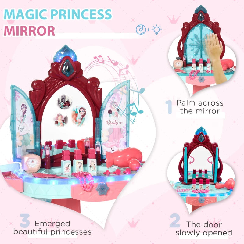 31 Piece Kids Dressing Playset, with Magical Princess Mirror, Light and Sound - Pink and Blue