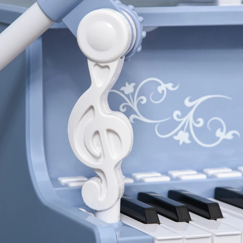 37 Keys Kids Piano Mini Electronic Keyboard Light Kids Musical Instrument Educational Game Children Grand Piano Toy Set w/Stool & Microphone & Music Stand (Blue)