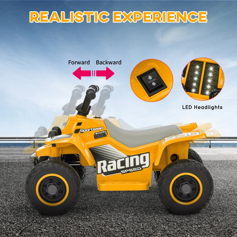 6V Electric Quad Bike for Kids, Ride On ATV w/ Forward/Reverse, Headlights, for Ages 18-36 Months, Yellow