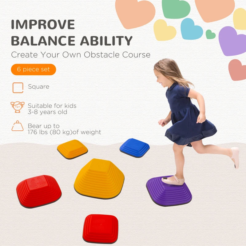 Balance Stepping Stones for Kids, 6-Piece Non-Slip Stackable River Stones, Obstacle Courses for Balance and Motor Skill