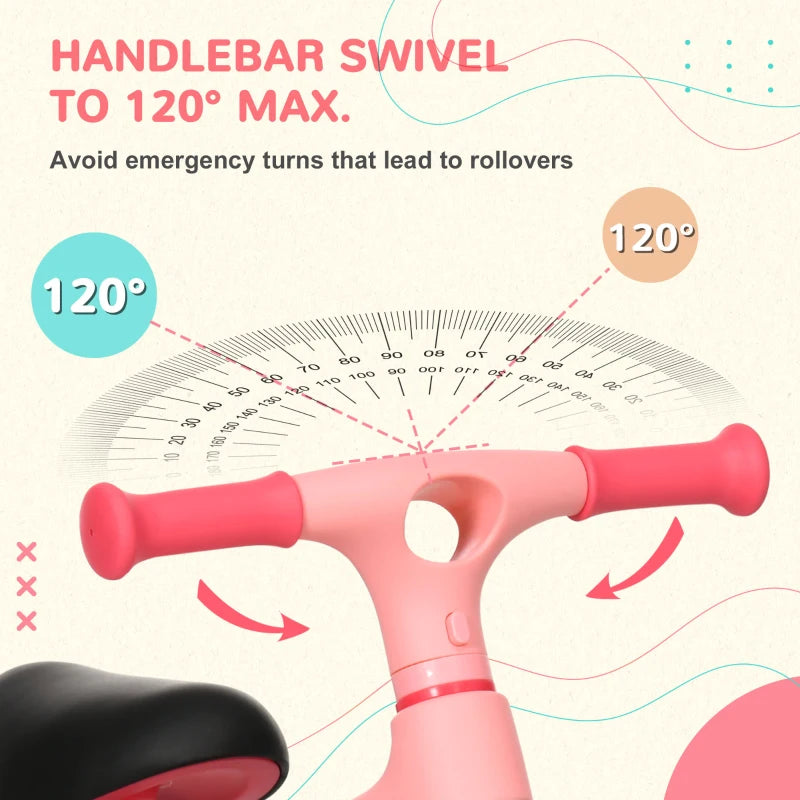 Baby Balance Bike, with Adjustable Seat, for 1.5-3 Years - Pink