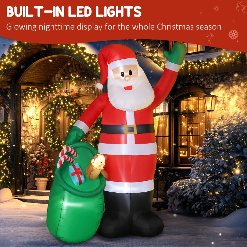 9ft/275 cm Christmas Inflatable Santa with Bear Sack, Giant Christmas Blow Up Decoration with Built-in LED Lights for Garden, Indoor Outdoor Home Decor