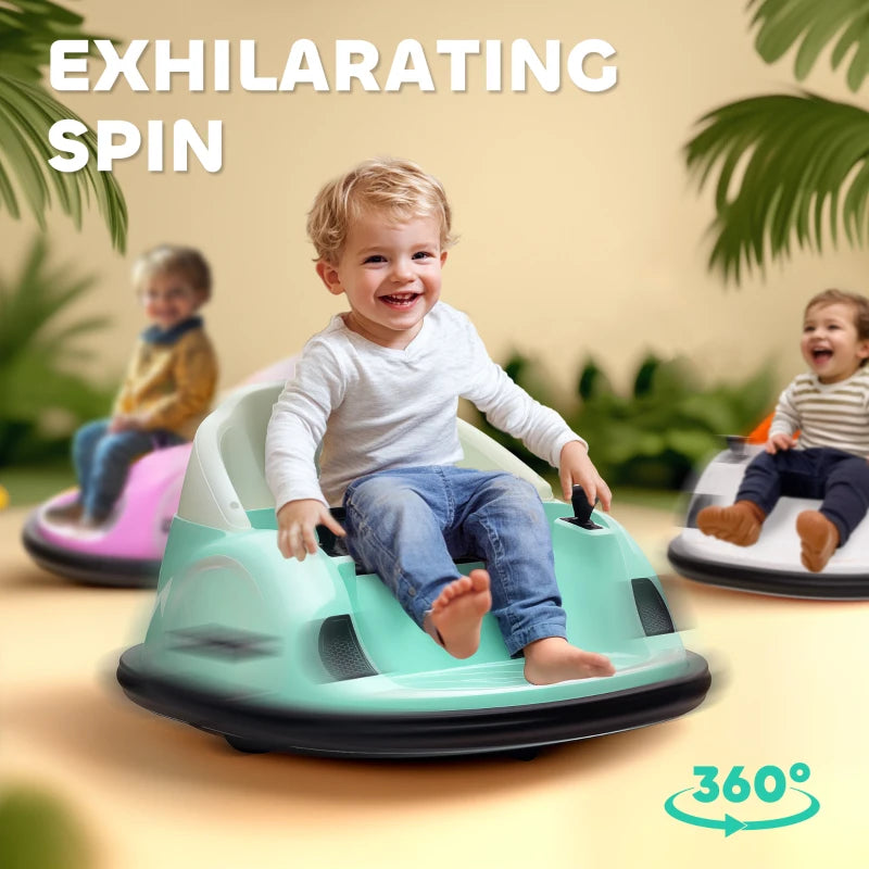 360° Rotation Kids Bumper Car, 12V Waltz Car with Remote Control, Dual Joystick, Music, Lights, Green