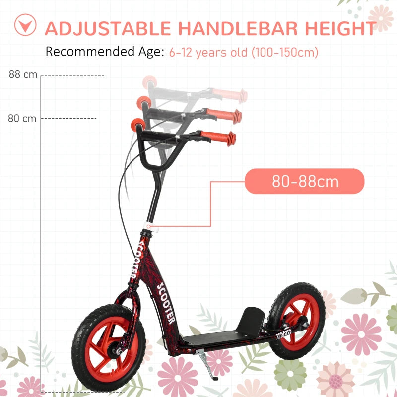 Kids Scooter with Adjustable Handlebar, Children's Kick Scooter with Non-slip Footplate, Rear Brake, Kickstand, Red