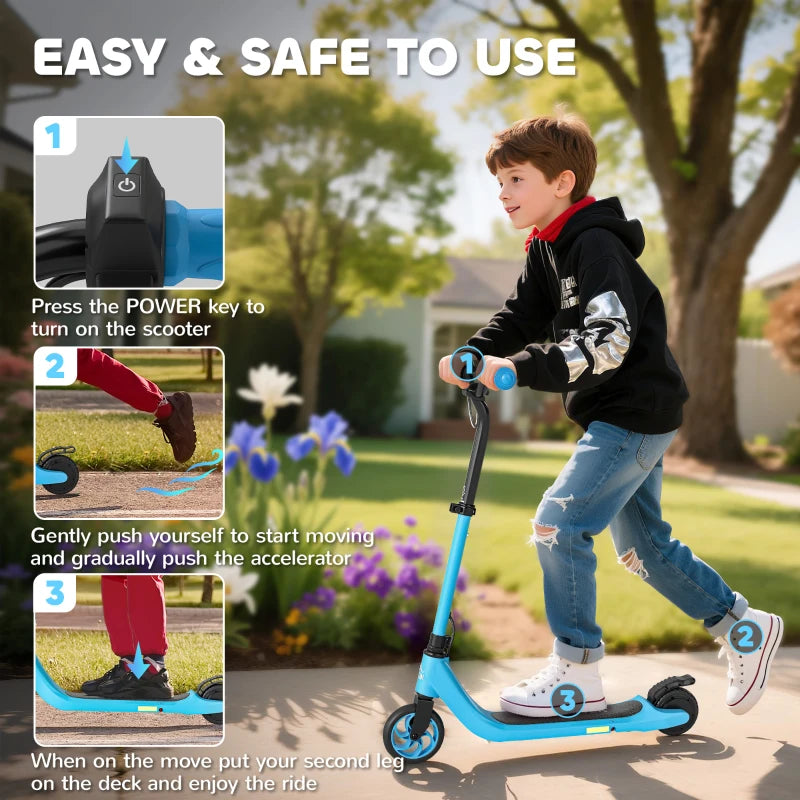 Electric Scooter, 120W Motor E-Scooter, Adjustable Height, Rear Brake for Ages 6+ Years - Blue