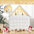 24-Drawer Christmas Advent Calendar, Wooden Light-Up Traditional Decoration, Adults Kids Countdown Holiday House w/ Lights Handle White