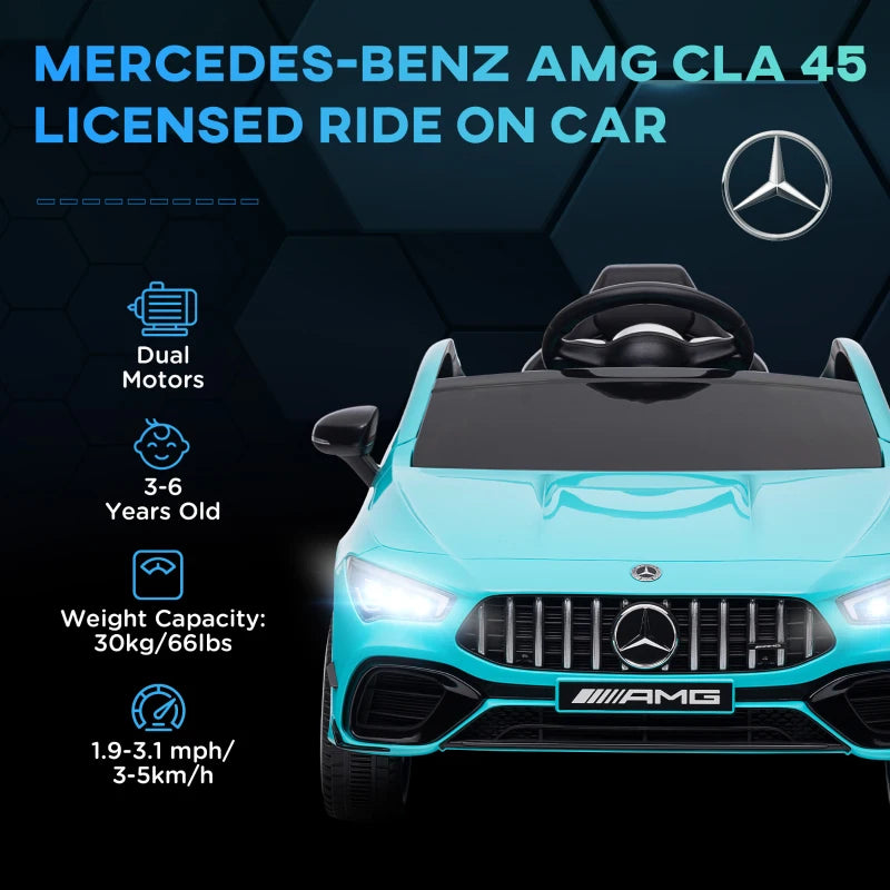 Mercedes-Benz AMG CLA 45 Licensed 12V Kids Electric Car Ride on Car w/ Remote, Suspension Lights Music Horn - Light Blue