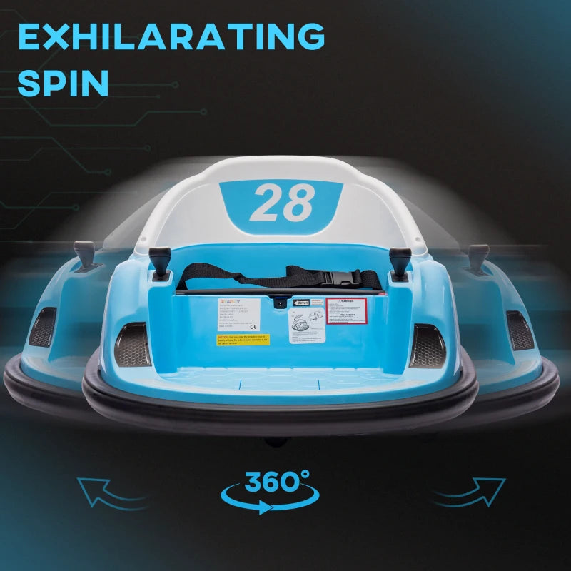 360° Rotation Kids Bumper Car, 12V Waltz Car with Remote Control, Dual Joystick, Music, Lights, Light Blue