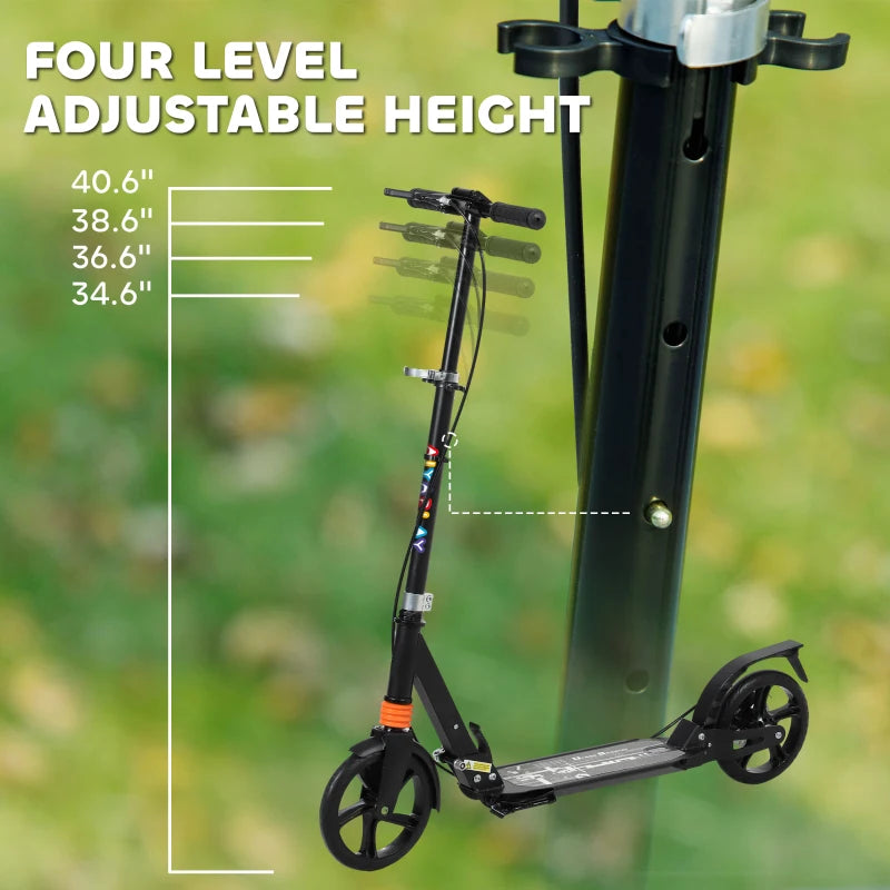 Kids Scooter with Four-Level Adjustable Handlebar, Dual Brake System, 200mm Wheels, ABEC-7 Bearings, Black