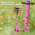 Scooter for Kids Aged 3-8 Years, with Adjustable Handle, Two Light Up Wheels, Handbrake, Rear Brake, Pink