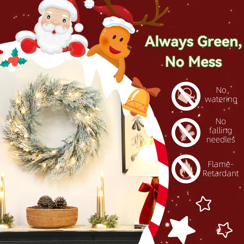 60cm/ 24inch Flocked Prelit Christmas Wreath