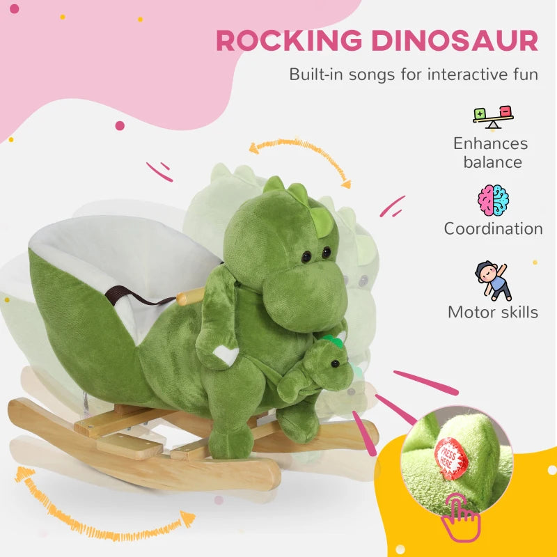 Dinosaur-Shaped Baby Rocking Horse w/ Safety Belt, 32 Songs