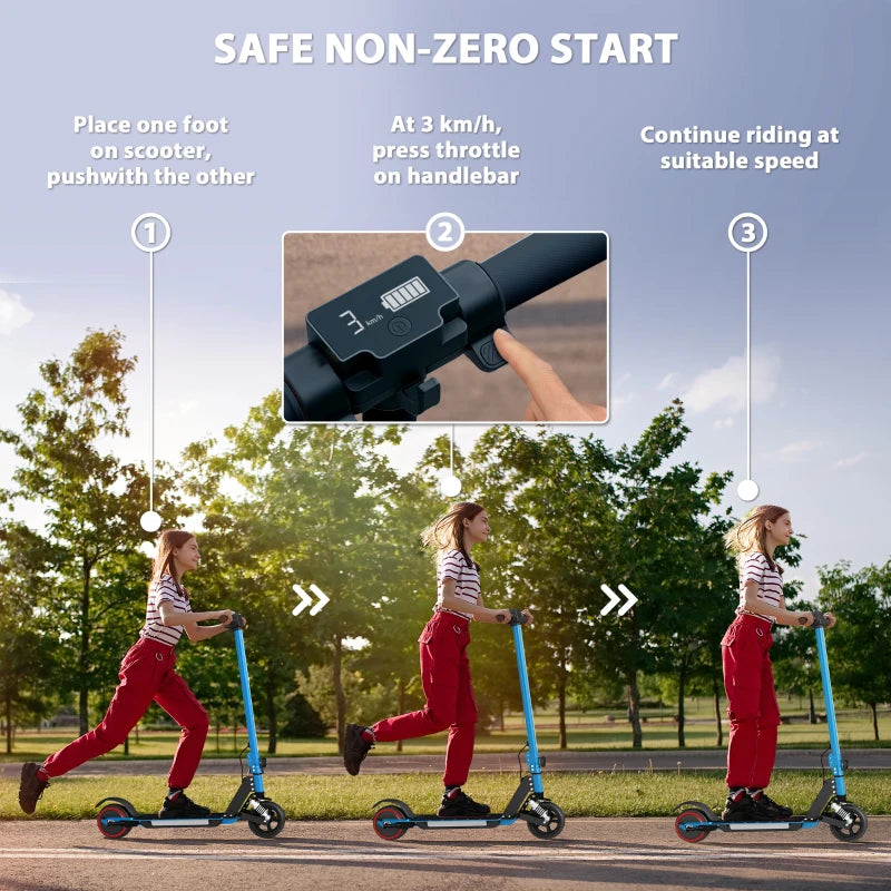 Folding Electric Scooter for Kids, with Dual Brakes, Front Suspension, LED Colourful Lights, Blue