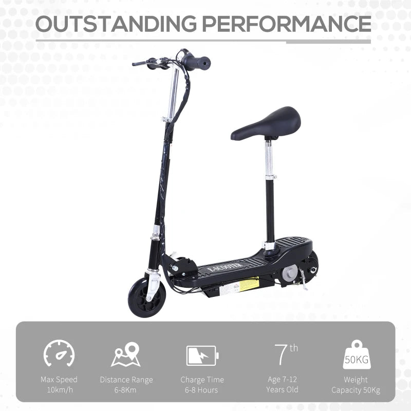 Powered E-Scooter Ride-On, with Brakes, Adjustable Seat, Adjustable Handlebars, Black