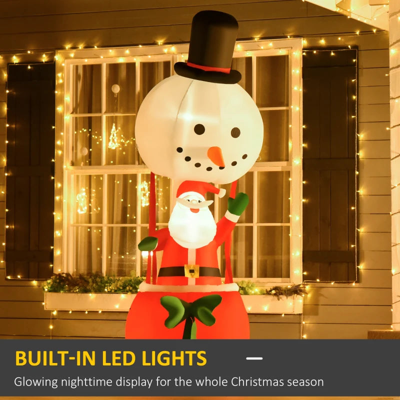 8ft Christmas Inflatable Decoration with Santa Claus on Snowman Hot Air Balloon, Blow Up Xmas Decor for Outdoor Indoor with LED Lights