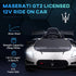 Maserati GT2 Licensed 12V Kids Electric Ride on Car with 4 Suspension Wheels, Remote Control, Music, Horn, Lights, White