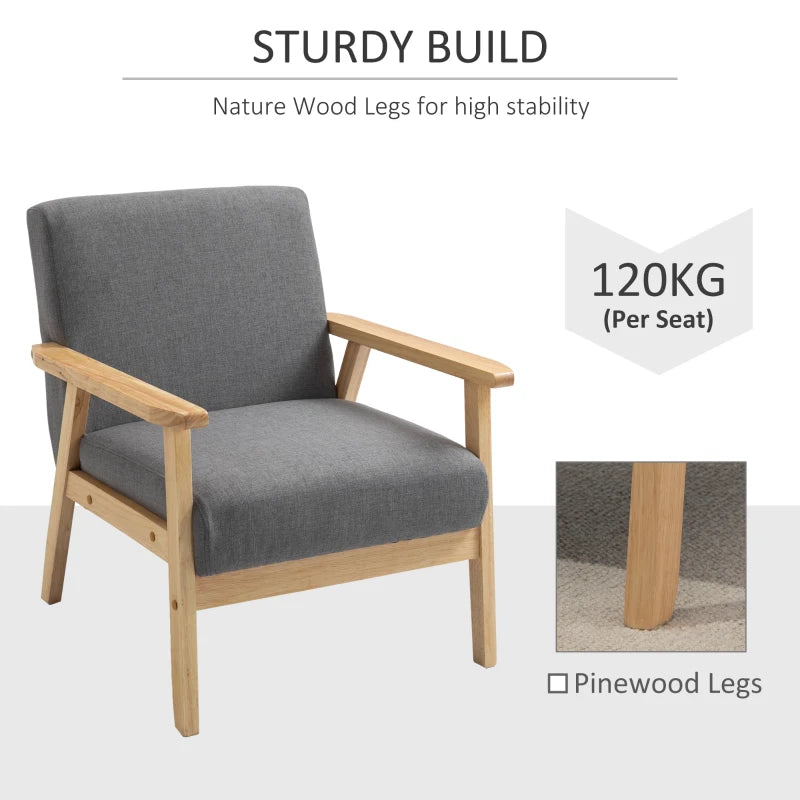 Minimalistic Wooden Frame Accent Chair, with Padded Seat