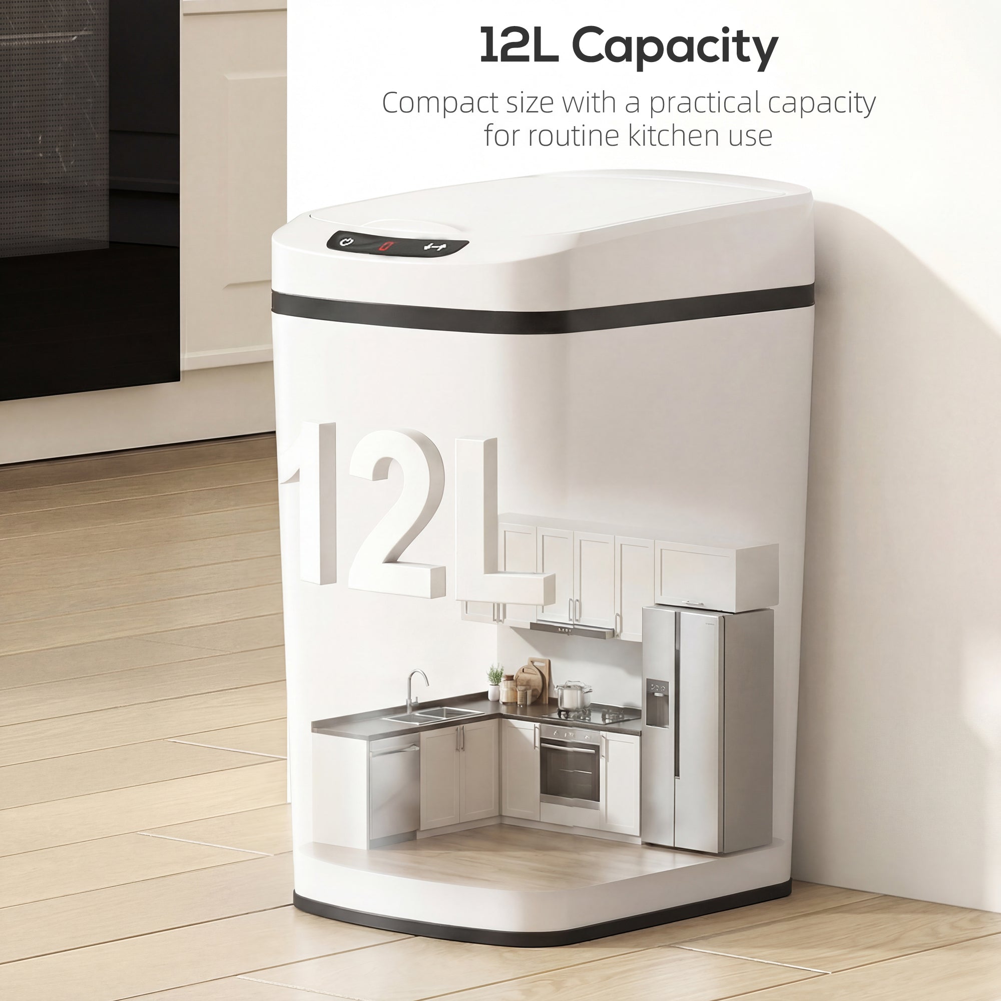 HOMCOM 12L Sensor Bin, Automatic Touchless Motion Sensor Kitchen Bin, White