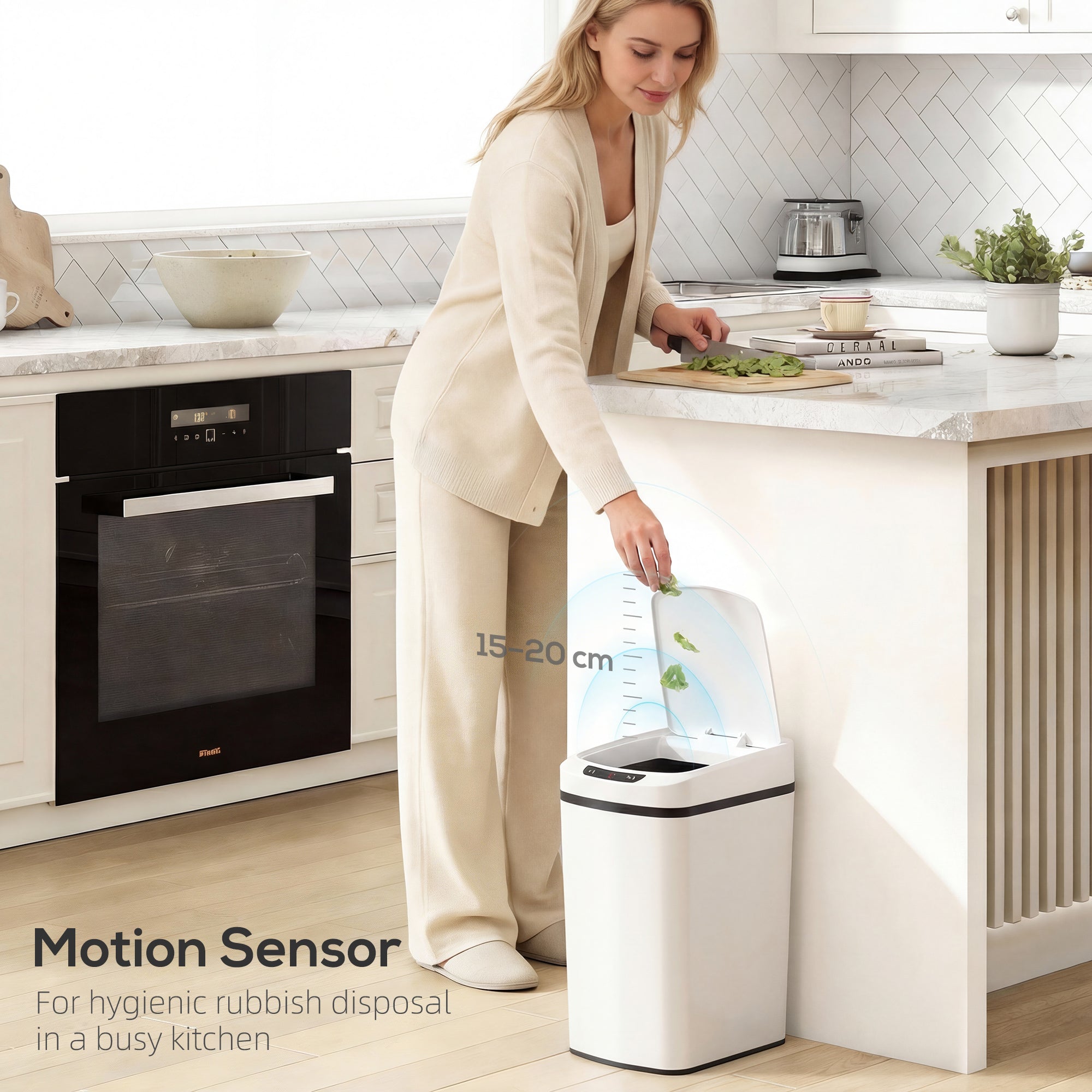 HOMCOM 12L Sensor Bin, Automatic Touchless Motion Sensor Kitchen Bin, White
