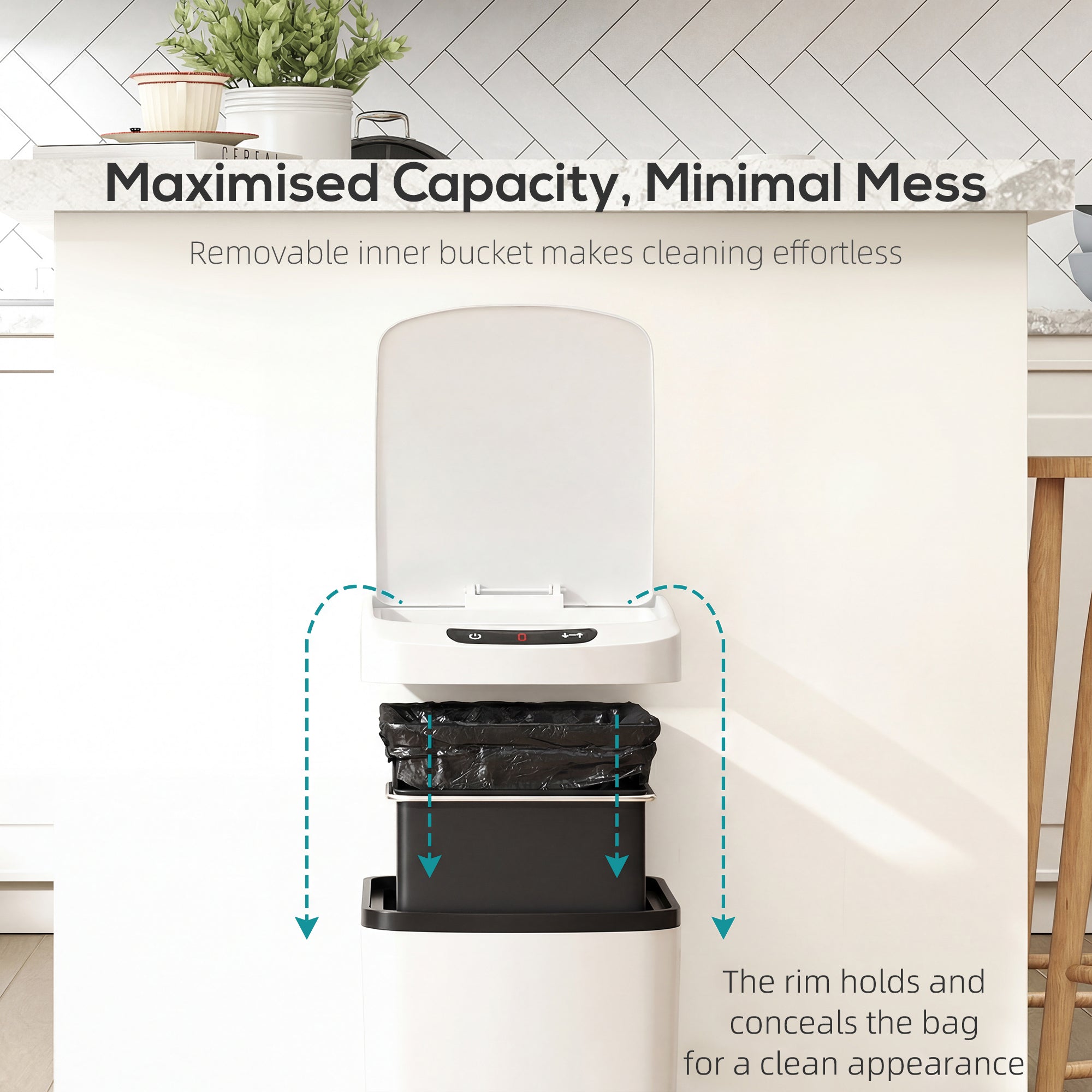 HOMCOM 12L Sensor Bin, Automatic Touchless Motion Sensor Kitchen Bin, White