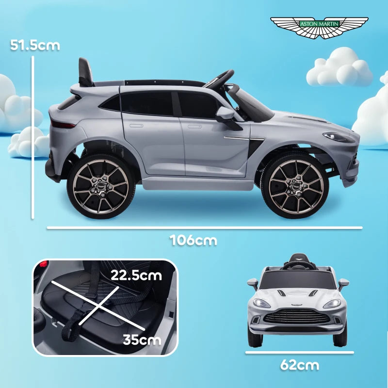 Aston Martin DBX Licensed Battery Powered Kids Electric Car, 12V Kids Ride on Car w/ Lights, Music Horn, Grey