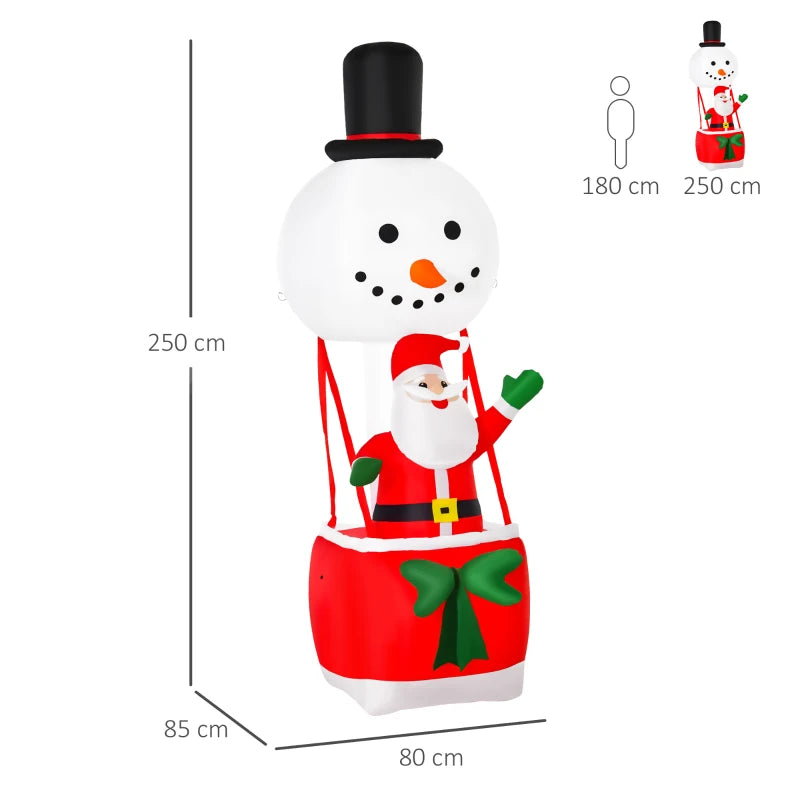8ft Christmas Inflatable Decoration with Santa Claus on Snowman Hot Air Balloon, Blow Up Xmas Decor for Outdoor Indoor with LED Lights