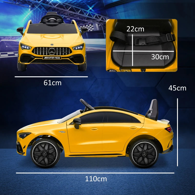 Mercedes-Benz AMG CLA 45 Licensed 12V Kids Electric Car Ride on Car w/ Remote, Suspension Lights Music Horn - Yellow