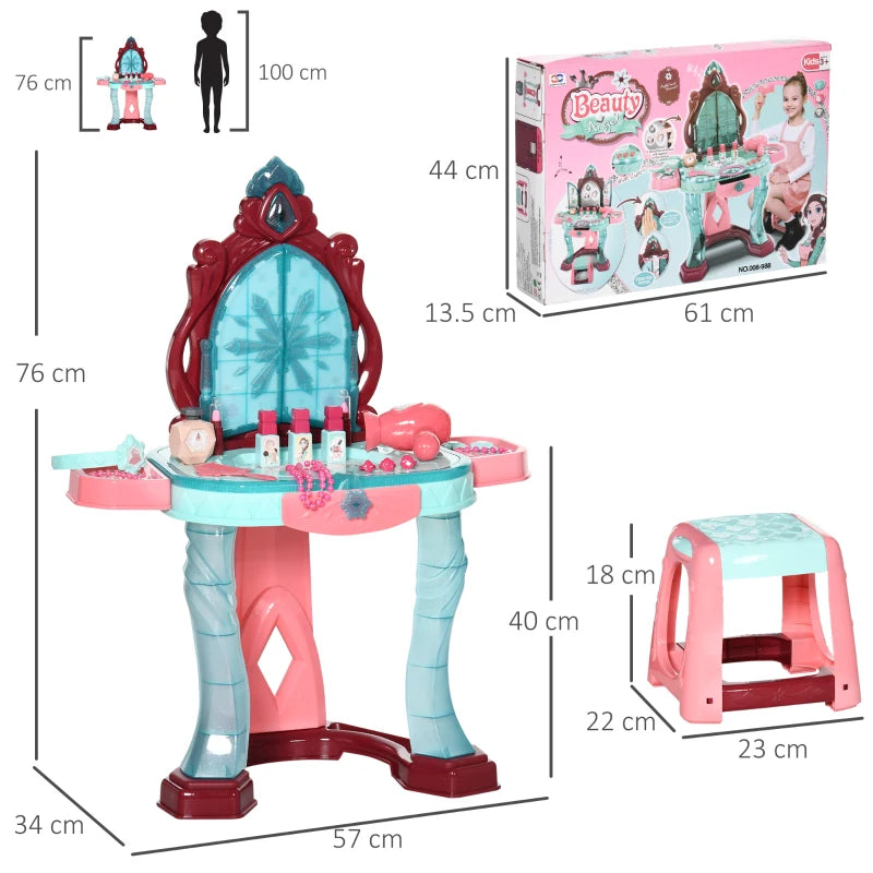 31 Piece Kids Dressing Playset, with Magical Princess Mirror, Light and Sound - Pink and Blue