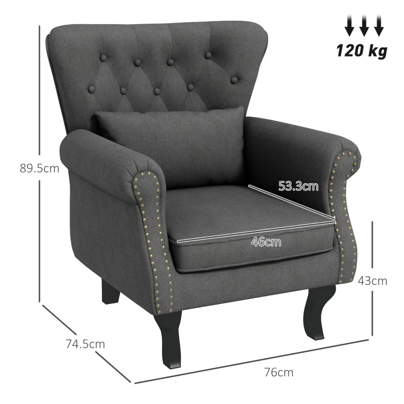 Chesterfield-Style Accent Chair - Grey
