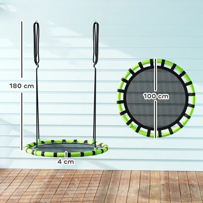 100cm Diameter Kid Nest Swing Seat with Height Adjustable Ropes for Outdoor, Indoor, Black/Green