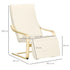 Wooden Armchair, Upholstered Linen Lounge Chair with Adjustable Footrest & Removable Cushion, Poang Chair for Living Room, Cream White