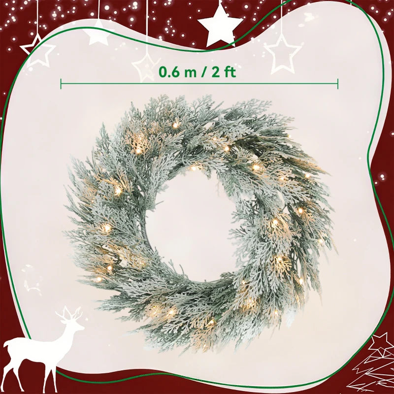 60cm/ 24inch Flocked Prelit Christmas Wreath
