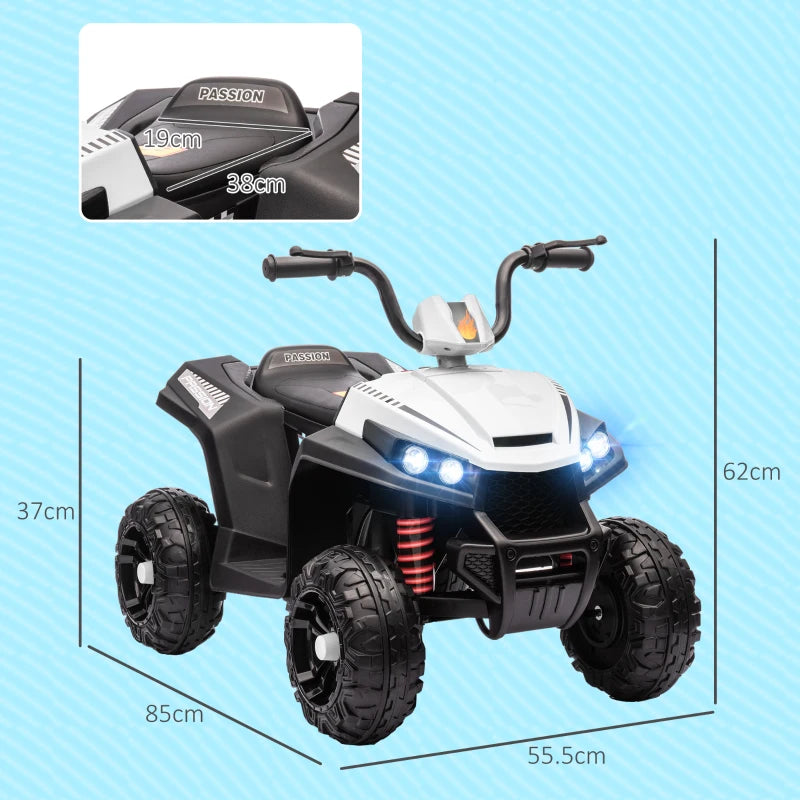 12V Kids Electric Quad Bike w/ Spring Suspension System, Forward, Backward, LED Light, Music, MP3, White