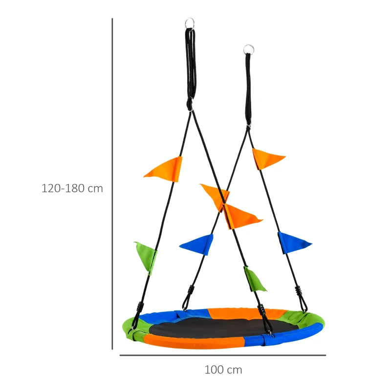 Kid Nest Swing Seat Saucer Tree Swing 40 Inch/100cm Adjustable Rope Outdoor Indoor for Kids Over 3 Years Old Multi-Colour