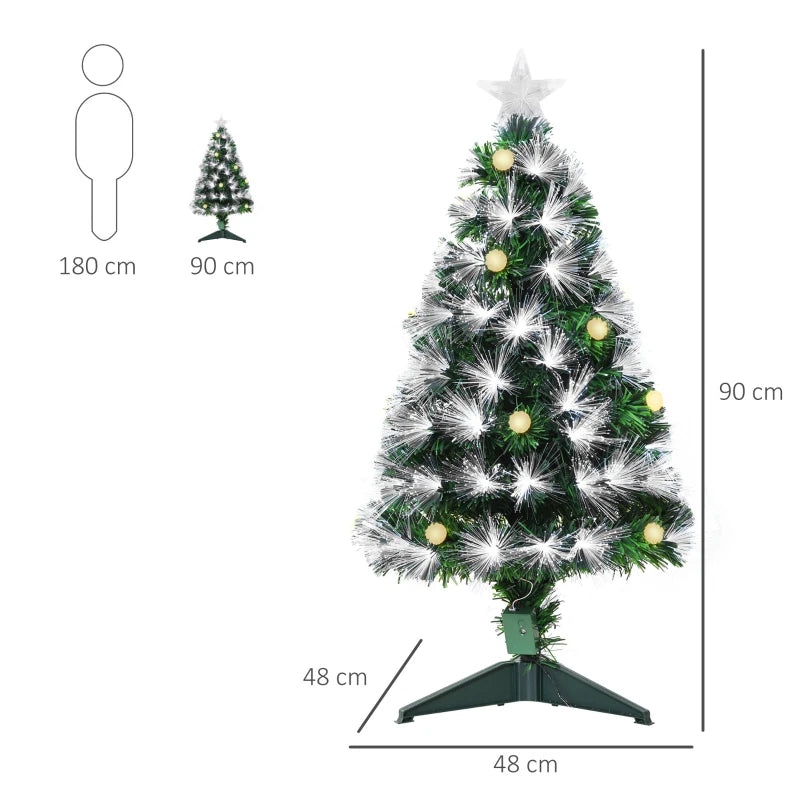 3ft White Light Artificial Christmas Tree w/ 90 LEDs Star Topper Tri-Base Full Bodied Seasonal Decoration Pre-Lit Home