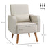 Accent Chair, Linen-Touch Armchair with Pillow, Upholstered Leisure Lounge Sofa for Living Room, Club Chair with Rubber Wooden Frame, Cream