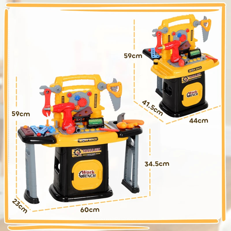 102-Piece Kids Tool Bench with Electric Drill, Storage for Ages 3-6 Years, Yellow