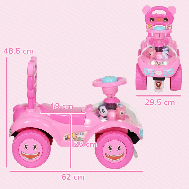 Foot to Floor oddler Ride on Toy w/ Music, Light, Horn, Under Seat Storage, Anti-Over-Backwards Device, Pink