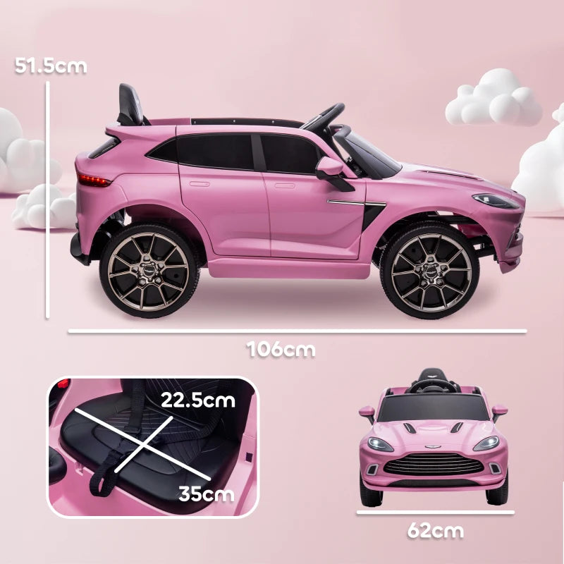 Aston Martin DBX Licensed Battery Powered Kids Electric Car, 12V Kids Ride on Car w/ Lights, Music Horn, Pink