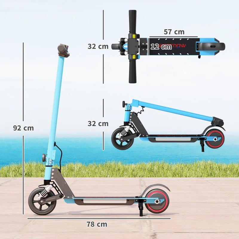 Folding Electric Scooter for Kids, with Dual Brakes, Front Suspension, LED Colourful Lights, Blue