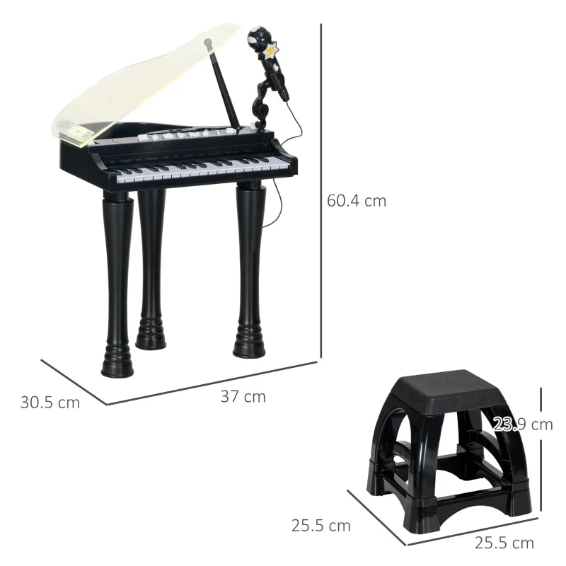 32-Key Kids Piano Keyboard, with Stool, Lights, Microphone, Sounds, Removable Legs - Black