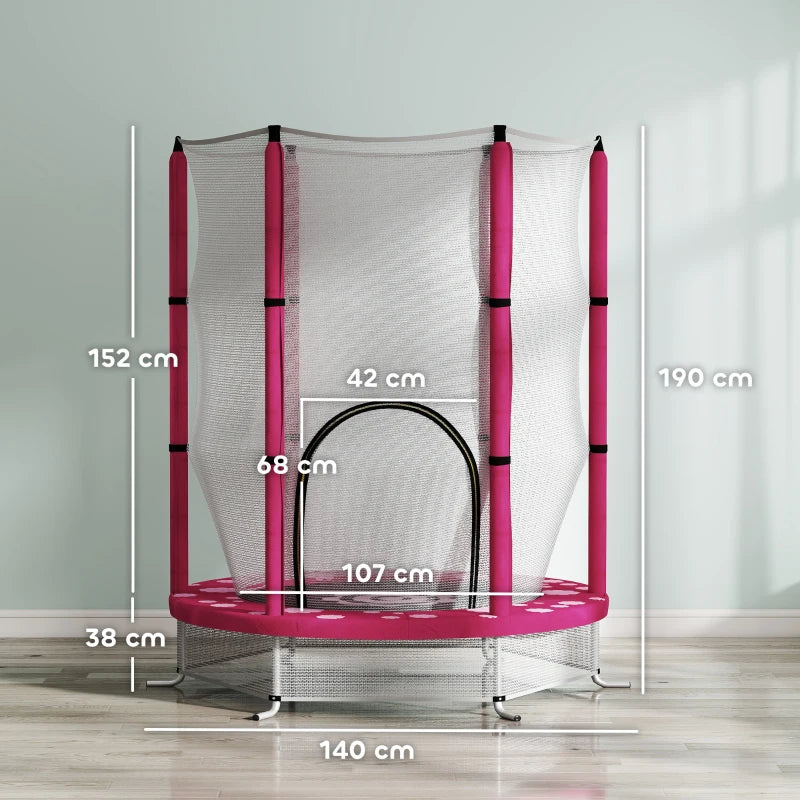 4.6ft Toddler Trampoline w/ Safety Enclosure Net, for Indoor Outdoor Use, Ages 3-6 Years, Pink