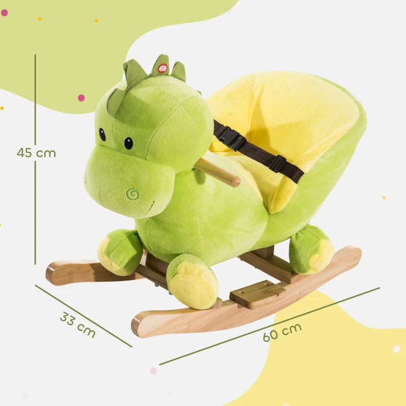Kids Rocking Horse, Plush Ride-On Dinosaur Seat, with Seat Safety Belt, 32 Songs, Ride-On Horse