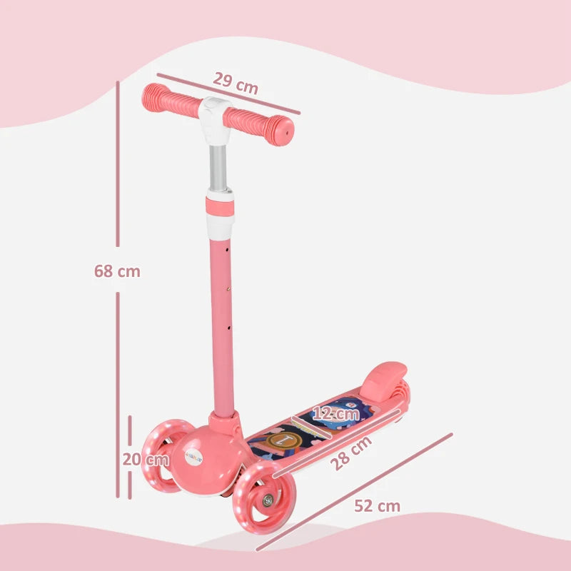 Kids 3 Wheel Scooter for 2-6 Years Old w/ Adjustable Height, LED Light, TPE Handlebar, Pink